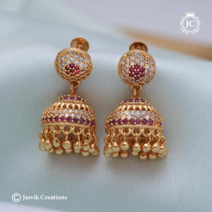 Micro Plated AD Jhumka - JCER538 - 350