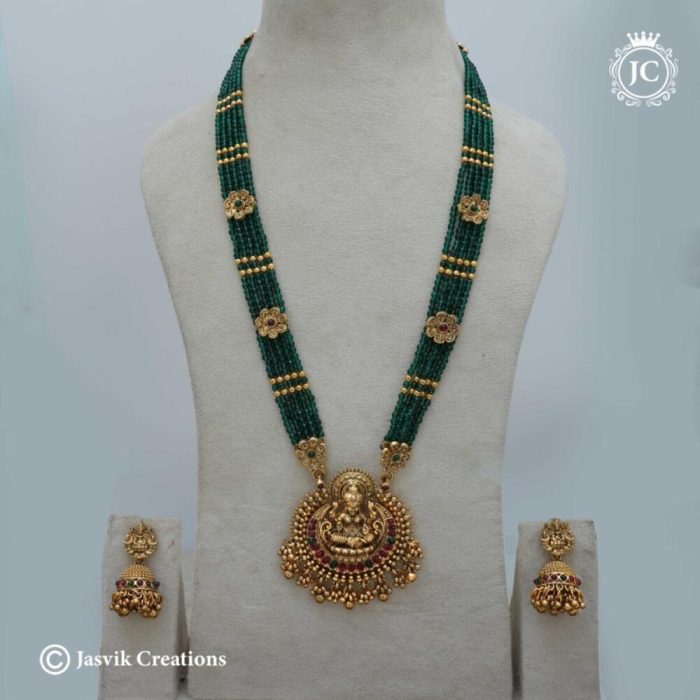 174 MAtte Finish Green beads Lakshmi Haram --JCHM174 750 (2)