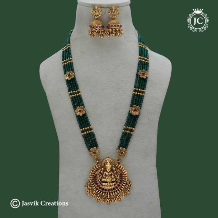 174 MAtte Finish Green beads Lakshmi Haram --JCHM174 750 (3)