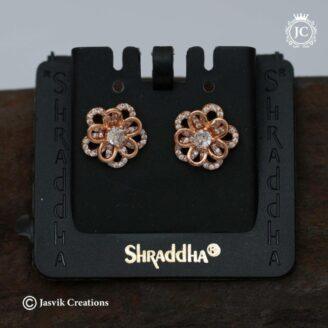 Rose Gold Imported Sparkling Flower Stud Ear Ring - JCER556
