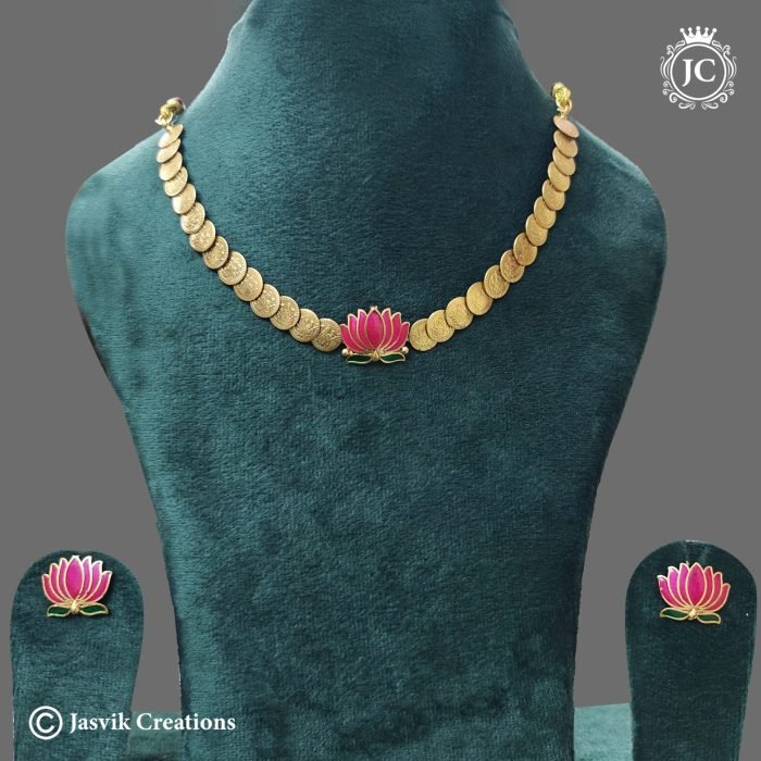 608 Antique coin with lotus necklace - JCNL608 220rs