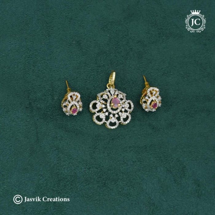 91 GJ Finish Diamond Look Flower Pendent Set- JCPT091 -499 (2)