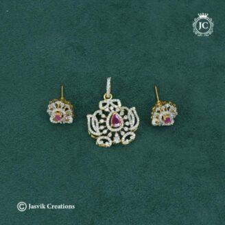 GJ Finish Diamond Look Lotus  Pendent Set -  JCPT092