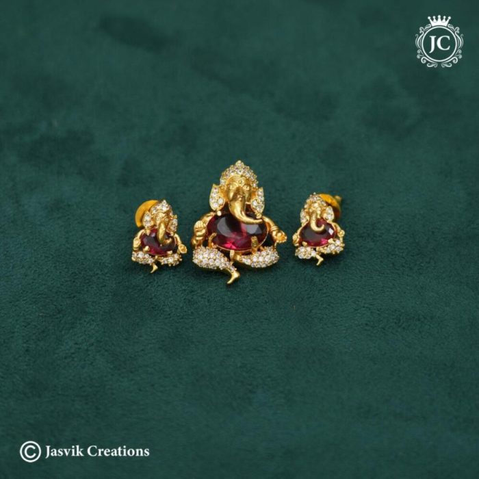 94 Premium Antique vinayager Pendent Set Red Stone - JCPT094- 399