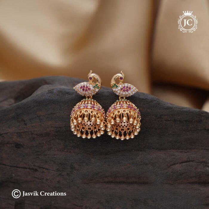 603 Microplated AD PEacocok Jhumka - 375 - JCER603 (3)