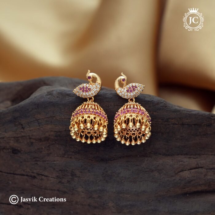 603 Microplated AD PEacocok Jhumka - 375 - JCER603 (5)