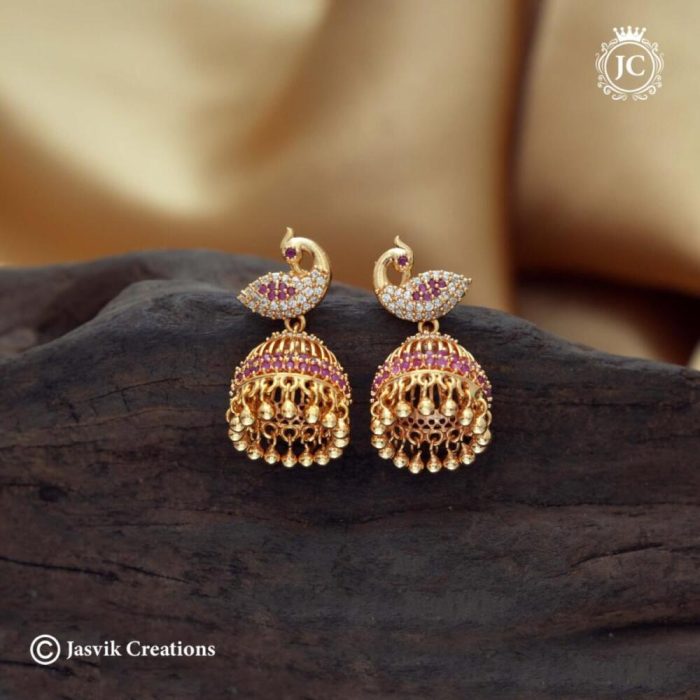 603 Microplated AD PEacocok Jhumka - 375 - JCER603 (5)