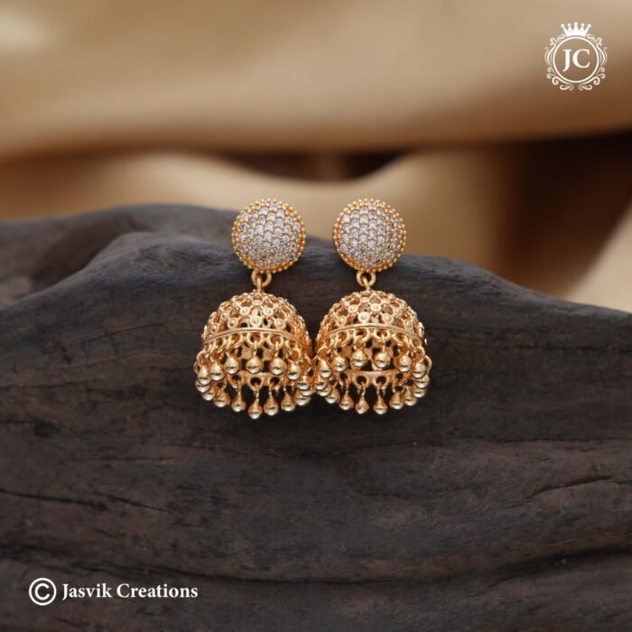 605 Microplated AD Full White Jhumak JCER605 -350