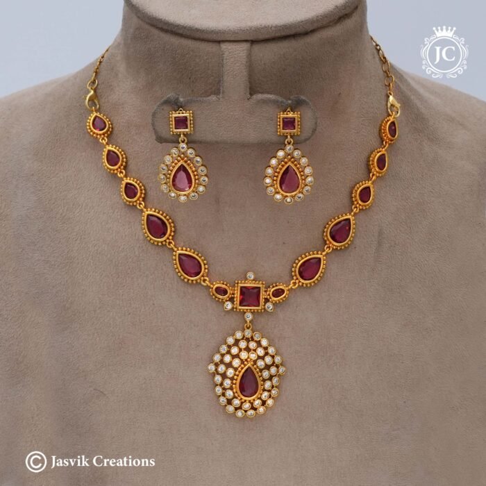 664 Jothika Necklace - Red- JCNL664 - 750