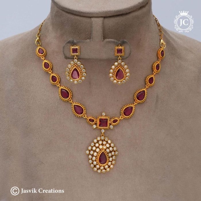 664 Jothika Necklace - Red- JCNL664 - 750