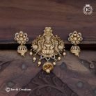 106 Premium Antique Lak shmi with Peacock Pendent with Ear Ring- JCPT106- - 699 (4)