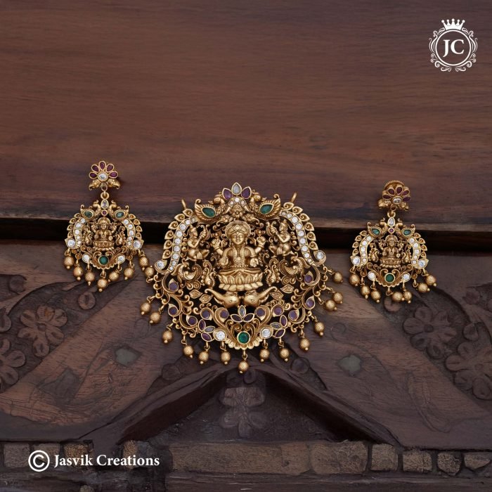 108 Premium Antique Lakshmi Pendent with Ear Ring 1 -JCPT108 - 1299 (2)