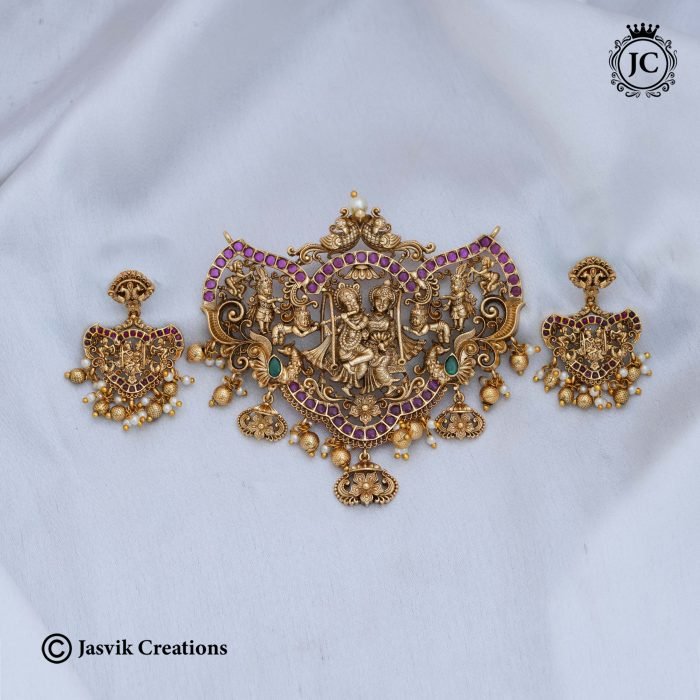 109 Premium Antique Radha Krishnan Pendent with Ear Ring-JCPT109 - 1299 (3)