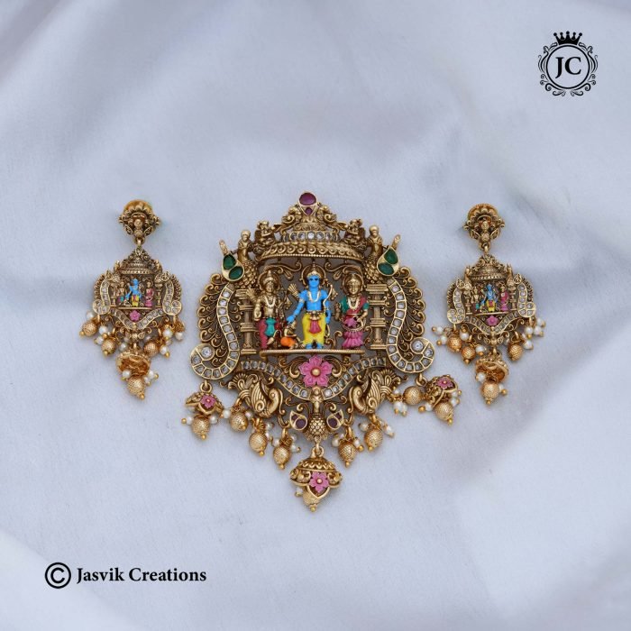 115 Premium Ram PArivar Pendent with Ear Ring with Enamel -JCPT115 - 1599 (2)