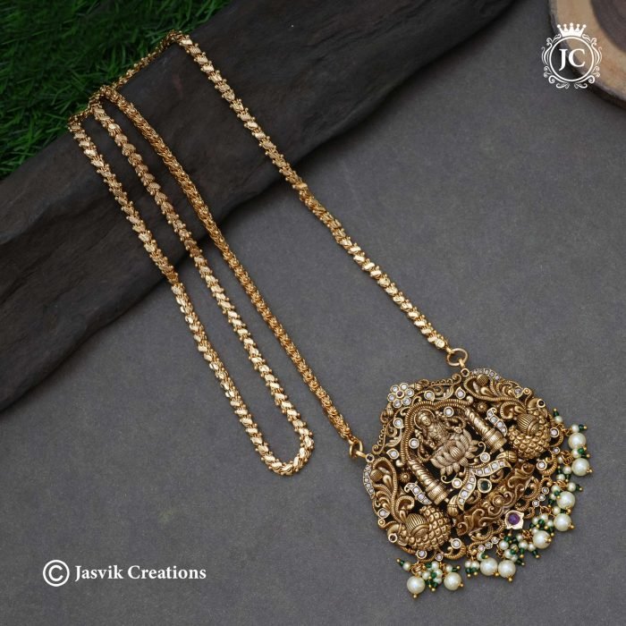 544 Antique-Finsh-Gold-Replica-Lakshmi-Dollar-with-Micro-Chain-- JCCH544 -1999-(7)