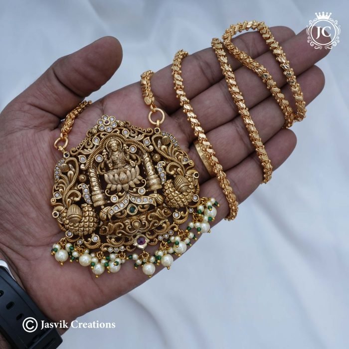 544 Antique-Finsh-Gold-Replica-Lakshmi-Dollar-with-Micro-Chain-- JCCH544 -1999-(9)