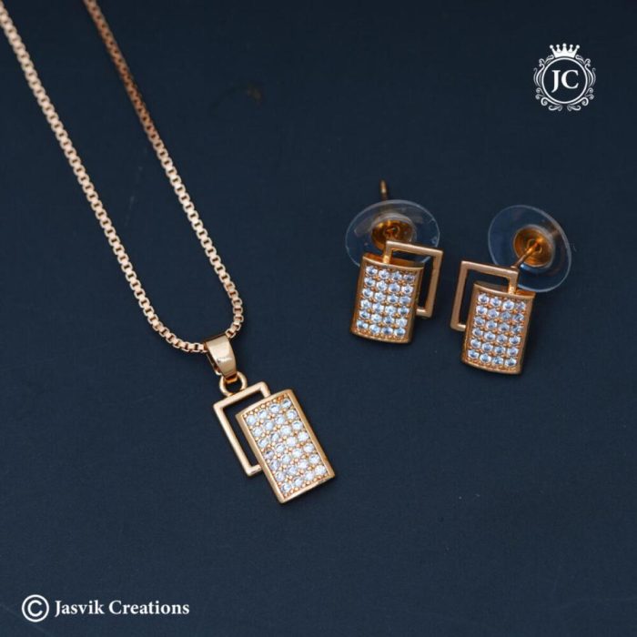 568 Rose Gold Rectangle Pendent with Short Chain - JCCH568 - 270 (3)