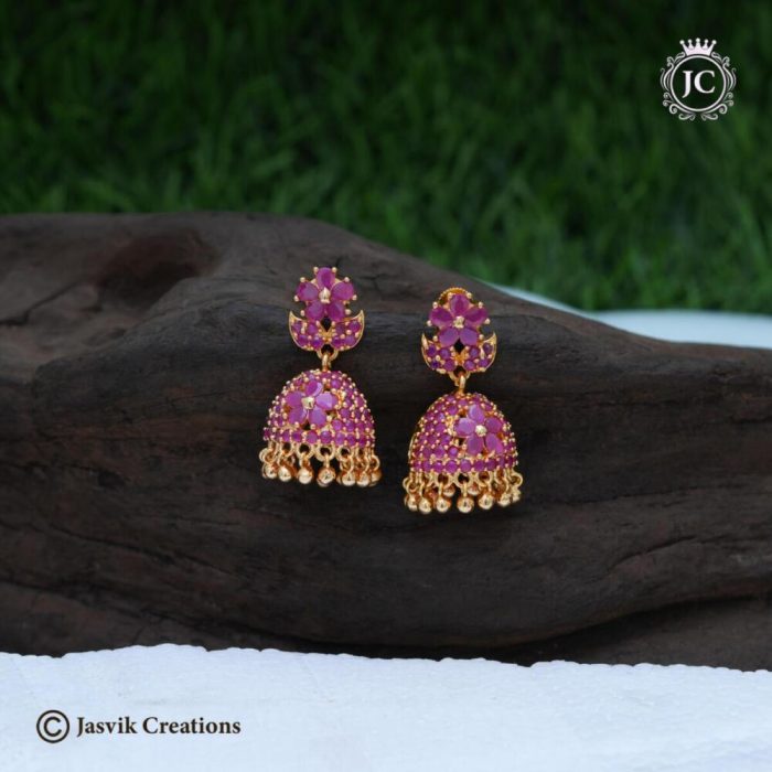 645 Microplated-Ad-Flower-Jhumka (Red )-- JCER645-399-(9)