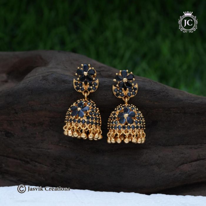 646 Microplated-Ad-Flower-Jhumka ( Black) - JCER646--399-(10)