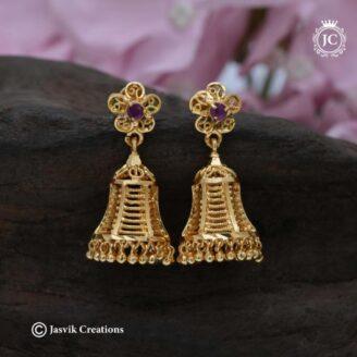 Microplated Gopuram Shape Jhumka - JCER655