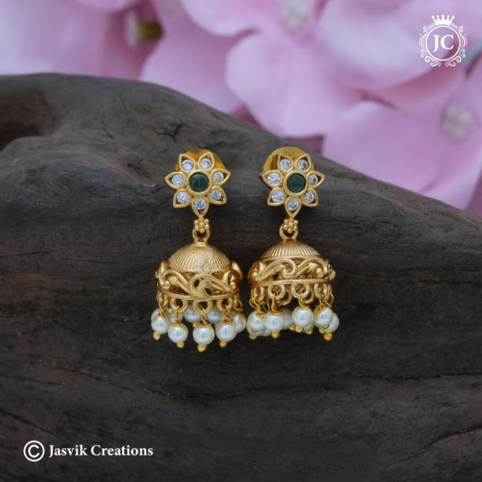 659 PRemium Budget Freindly Jhumka-( White Green ) - JCER659 - 250 (2)