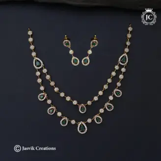 Premium Double-Line Stone Necklace (Green - White)  - JCNL697