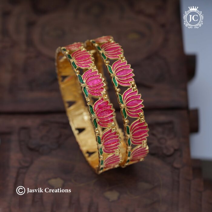 323 Gold Finish Lotus Eamel Bangle - 260 -JCBN323 2 (5) 323 Gold Finish Lotus Eamel Bangle - 260 -JCBN323 2 (5)