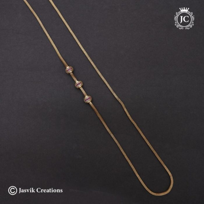 617 Micro Plated MEdium AD BAll Mugappu Chain ( Red White ) - JCCH617 -550 (2)