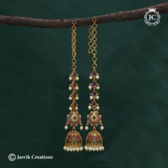 Premium Real Kemp Lotus Jhumka Attached Mattal - JCER697