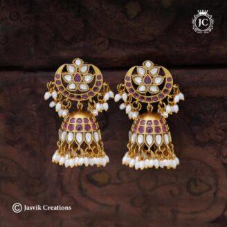 Real-High Quality-Kemp-Kundan - Jhumka - JCER718