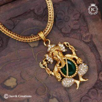 Premium-Vinayagar-Pendent-with-Detachable-Necklace -  JCNL764 - Green