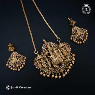 Premium Antique Shivan Parvathy Dollar Ear Ring with Microplated Chain - JCCH583 - 30 Inch