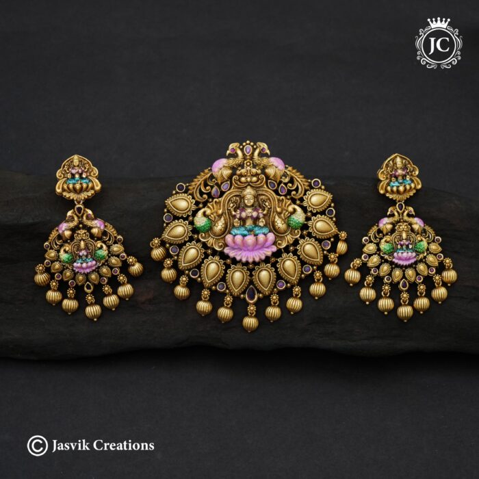 126 Hand Paint Real Gold Inspried Lakshmi Pendent Set -JCPT126- 1250 126 Hand Paint Real Gold Inspried Lakshmi Pendent Set -JCPT126- 1250