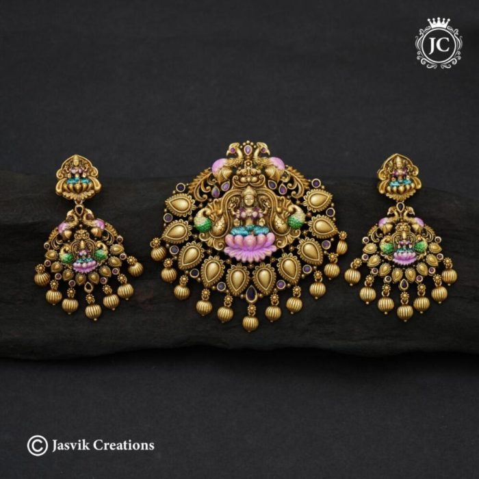 126 Hand Paint Real Gold Inspried Lakshmi Pendent Set -JCPT126- 1250