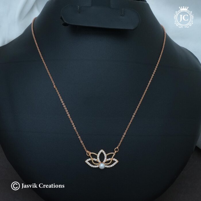 638 Simple Daily Wear Rose Gold Lotus Short Chain - JCCH638- 160 (3)