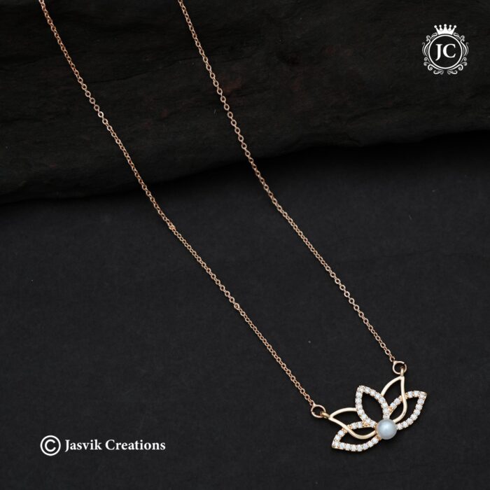 638 Simple Daily Wear Rose Gold Lotus Short Chain - JCCH638- 160 (4)