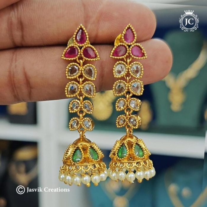 745 Premium-Leaf-Pattern-long-Jhumka-Multi-colour- JCER745--450