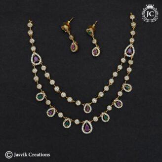 Premium Antique 2 Line Multi Colour Necklace - JCNL779