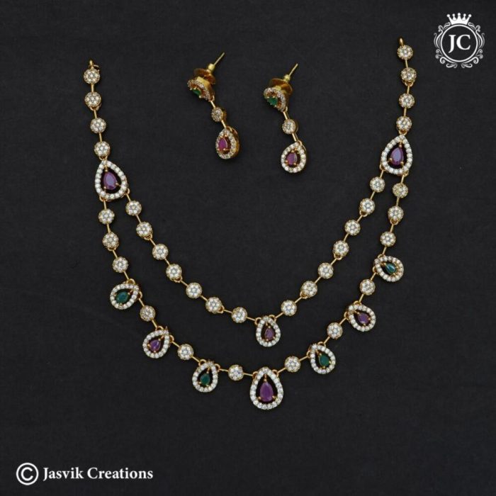779 Premium antique 2 Line Multi Colour Necklace- JCNL779 - 599