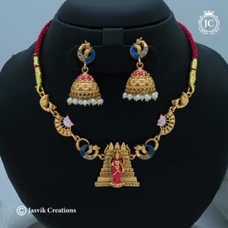 Normal Matte Finish Budget Friendly Gopuram Meenakshi Necklace - JCNL780