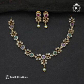 Premium  AD Multi Colour Necklace - JCNL784