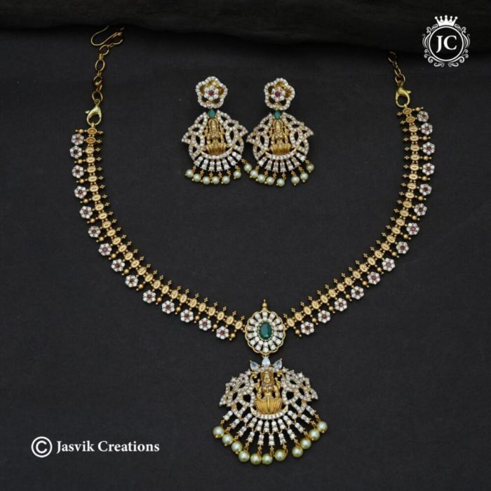 785 Premium Multi Colour LAkshmi Stone Necklace - JCNL785 - 1099