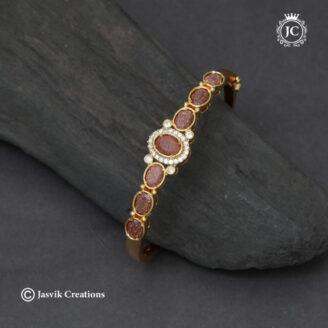 Microplated Gold Replica ( Rajavardhini Stone)  Kada - JCBT131