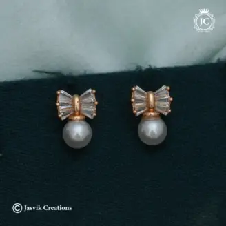Elegant Rose Gold Bow & Pearl Studs Ear Rings - JCRG136