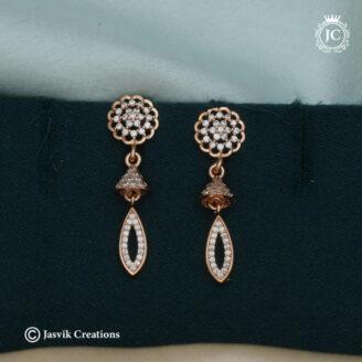 Elegant Rose Gold Floral Drop Earrings with Zirconia Accents Ear Ring -  JCRG140
