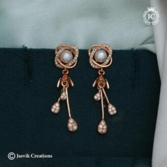 Rose Gold Pearl & Zirconia Dangle Earrings - JCRG143