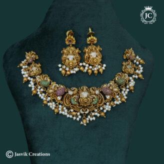 Nakshi Finish Laskhmi Grand Necklace with Golden Beads - JCNL225