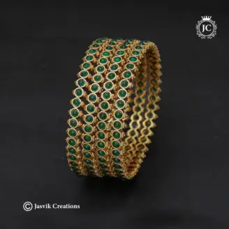 Matte Finish Green Stone Bangle - JCBN340