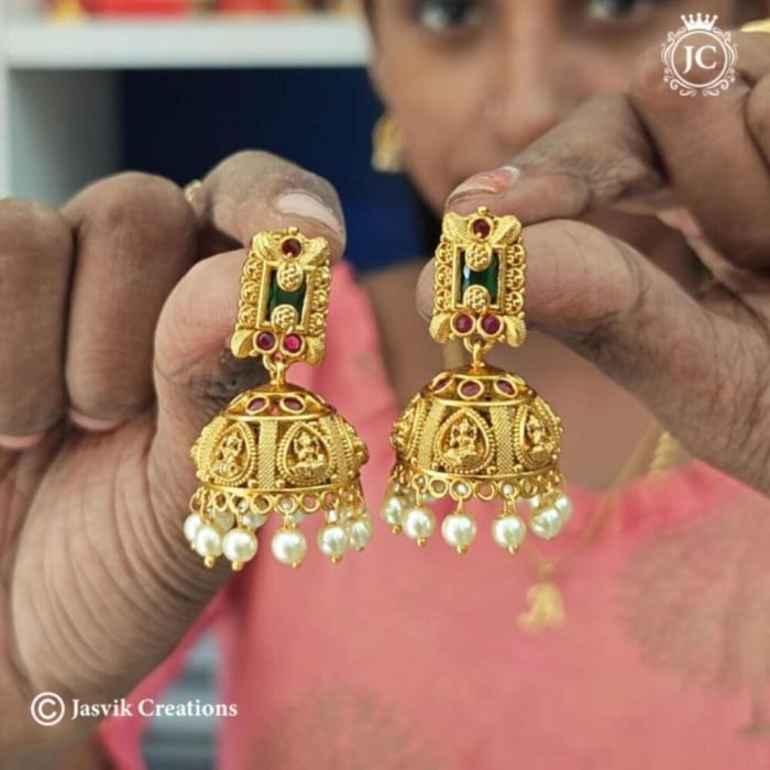 367 PRemium Emerald Stone with Lakshmi PAttern Jhumka-JCER367 - 499 367 PRemium Emerald Stone with Lakshmi PAttern Jhumka-JCER367 - 499