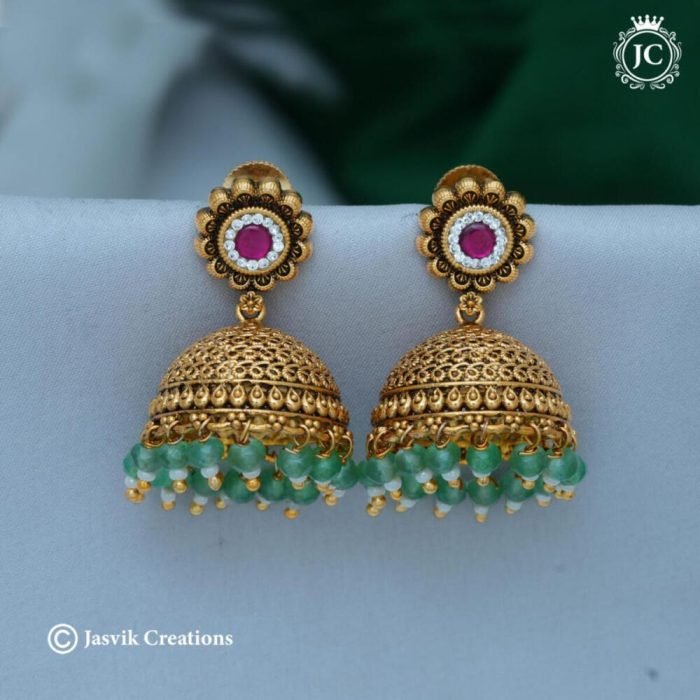 370 PRemium Jhumka with Green beads -JCER370 - 799 370 PRemium Jhumka with Green beads -JCER370 - 799